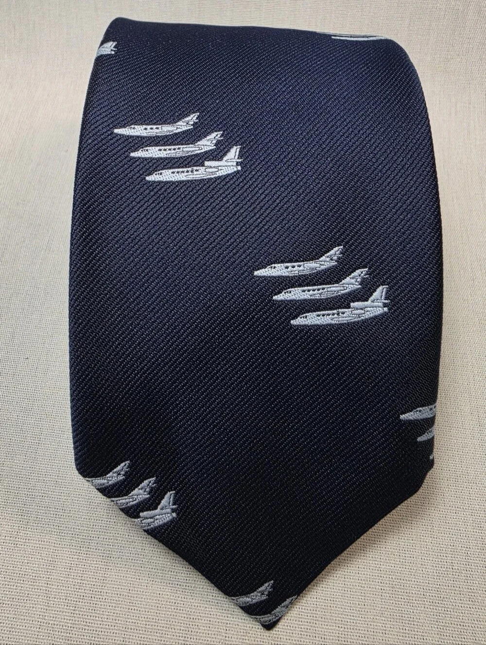 Men's Vintage Navy Airplane Pattern Silk Tie Executive Necktie